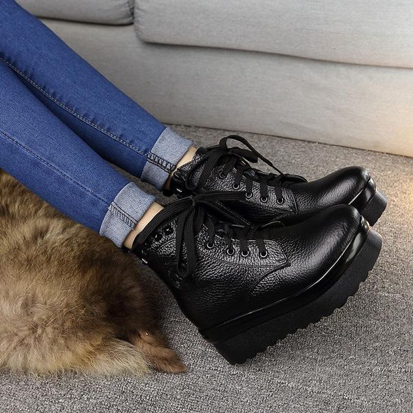 

sunny everest women shoes leather boots martin boots black short lace-up thick non-slip cotton size34-40
