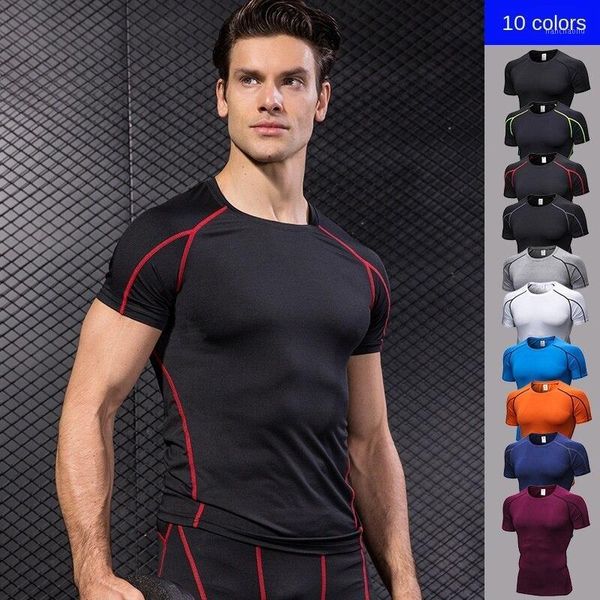 

running jerseys men's cool dry compression short sleeve sports baselayer exercise t-shirts slim tight athletic shirts gym training, Black;blue