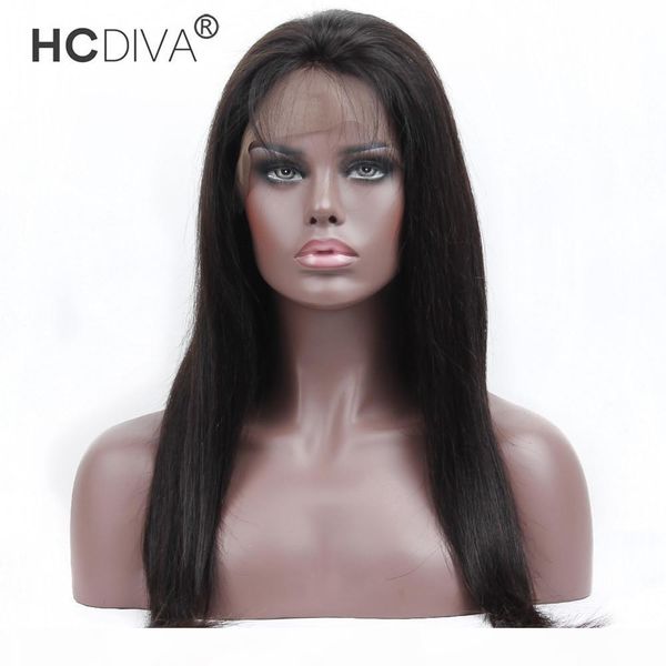 

peruvian virgin human hair wigs 13*4 lace front wigs straight 14-22 inch 150% density prepluck baby hair natural black for black women, Black;brown