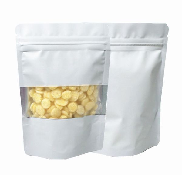 

100pcs/lot matte white aluminum foil food doypack zip lock package bag with window reclosable mylar zipper pouches bbyxdz warmslove