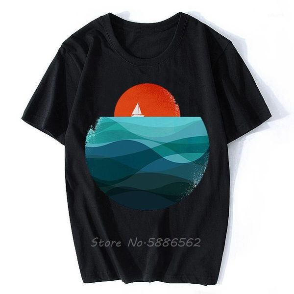 

sailing boat blue ocean sunset funny t-shirt homme summer short t shirt men white natural casual tshirt streetwear1, White;black