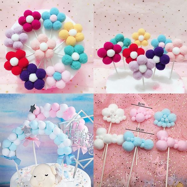 

vfbm2 fluffy decoration iw6po dress up fur wool wool baking plush ball plug-in cartoon doll flag-inserting cake ball decoration happy party