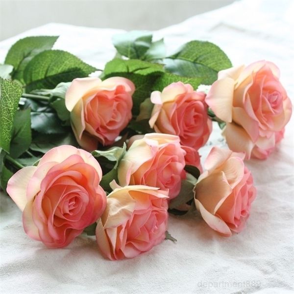 

a-new design 8pcs touch real latex rose silk artificial flowers bridal bridesmaid bouquet wedding party home decor