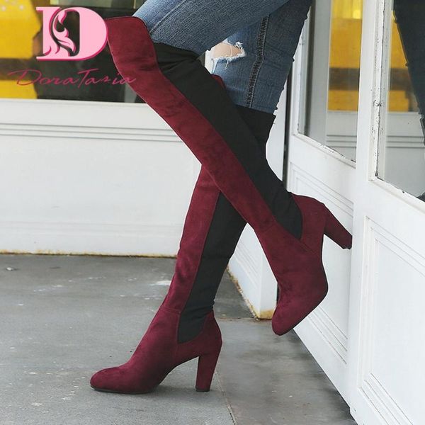 

doratasia new female over the knee high boots round toe square high heels thigh boots women 2020 concise shoes woman, Black