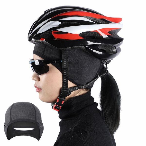

bicycle caps windproof winter warm bike hats helmet liner with glasses hole for women cycling running skiing & masks, Black