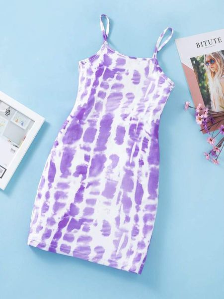 

girls tie dye cami dress she01, Red;yellow