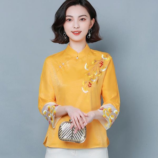 

chinese buckle embroidery improved short cheongsam chinese floral shirt tang suit 2020 spring ancient quality clothes, White