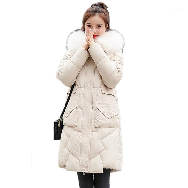 

winter coat women white yellow 3xl plus size loose irregular fur hooded down cotton jacket fashion long thick warmth parka jd8971, Black