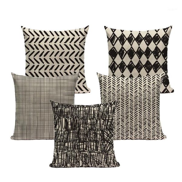 

fur linen cushion cover pillowcase nordic black decorative geometric stripe 45*45 40*40 for bedroom throw pillow case1