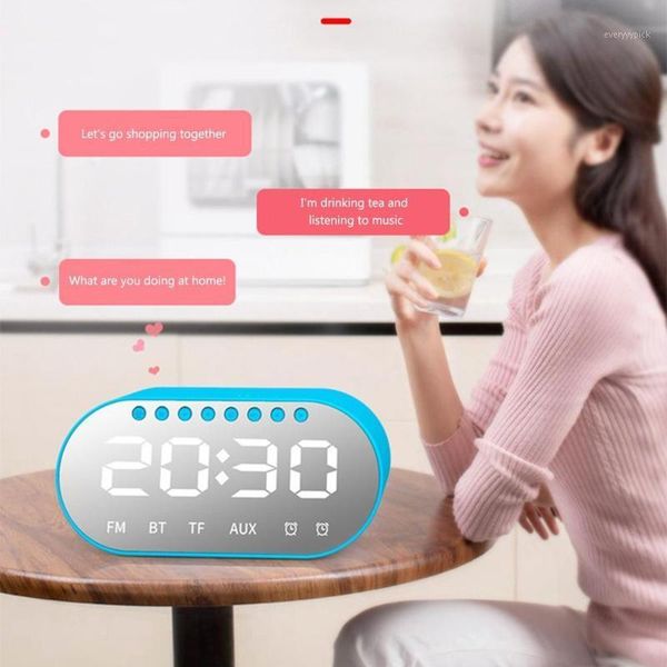 

led mirror alarm clock with dimmer snooze wireless speaker for bedroom office travel digital home decoration clock1