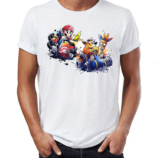 

men's t shirt mario and crash bandicoot cart racing awesome artwork drawing printed tee sport hooded sweatshirt hoodie