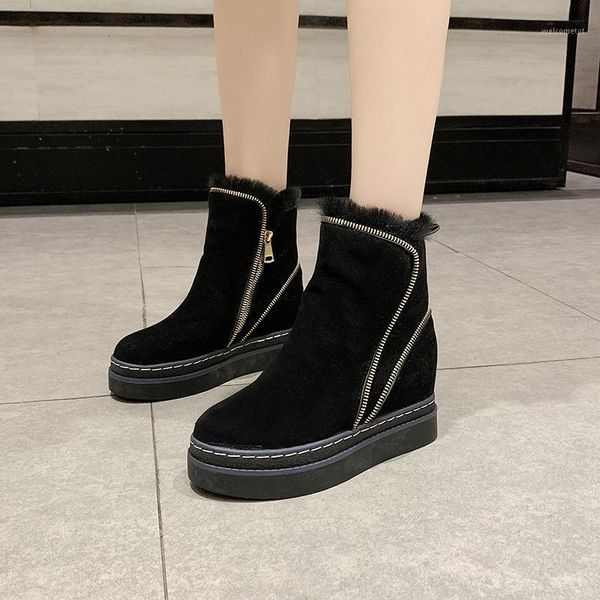 

cootelilil women boots platform fashion snow boots thick bottom 4cm heels women casual shoes ankle woman warm fur winter1, Black