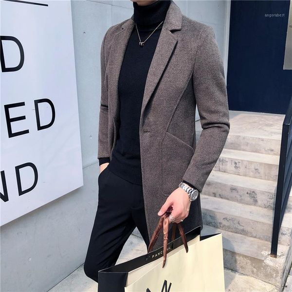 

fall / winter 2020 men's windbreaker new suit medium long woollen business coat casual coat for men1, Black
