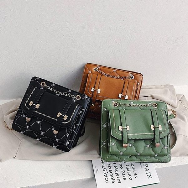 

checkered pattern women's shoulder bag fashion pu leather luxury retro chain messenger bag casual handbag