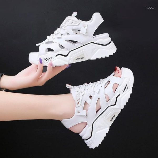 

2020 women platform sandals white leather designers chunky casual shoes woman fashion lace up beach gladiator sandal ladies1, Black