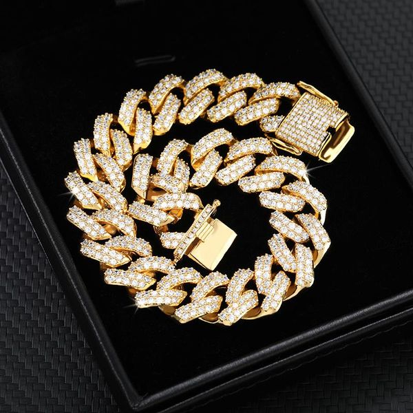 

hip hop iced out cuban bracelets for man women gold crystal cz clasp zircon thick heavy link bracelet punk party couple jewelry, Black