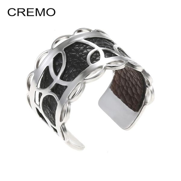 

cremo adjustable leather ring stainless steel bagues pour femme 2020 reversible interchangeable leather ring for women, Slivery;golden