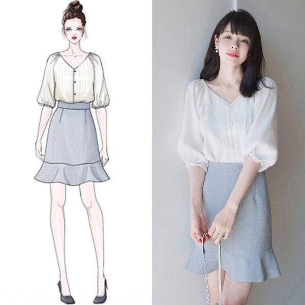 

summer new hong kong style girl's sense small short sleeve chiffon white shirt white shirt student hip pack suit bpym6, Gray