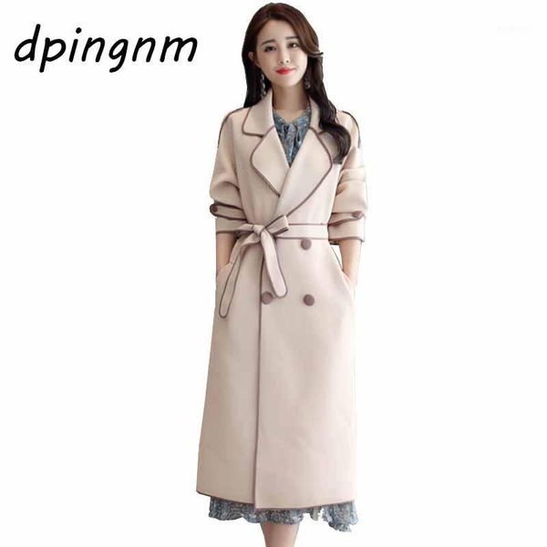 

loose windbreaker female college wind 2020 autumn new korean version of the double-breasted long section fashion1, Tan;black