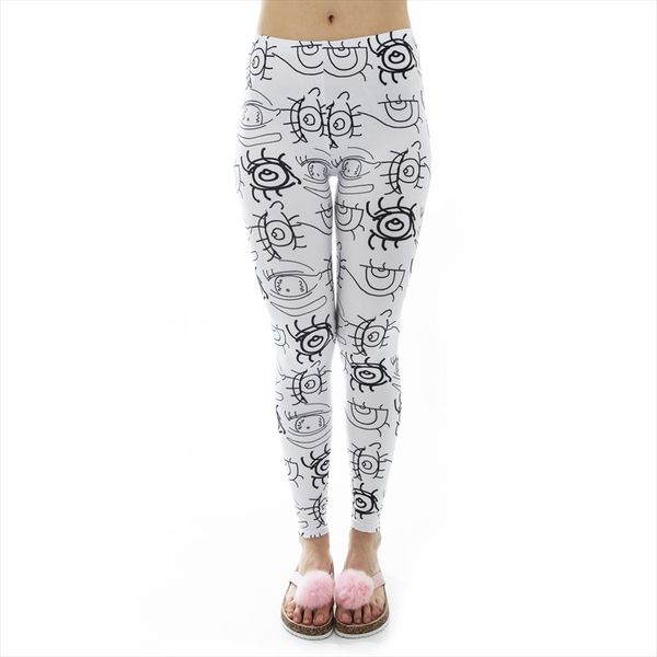 

women legging white starring face printing leggings slim pants workout leggins fitness stretch bottoms, Black
