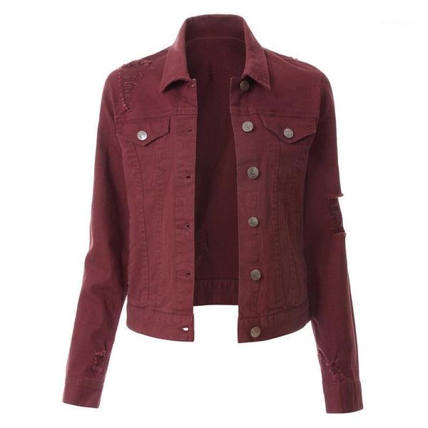 

autumn spring short women denim jean jacket fall red black slim elastic ripped cotton blue denim jackets female coats 20201, Black;brown
