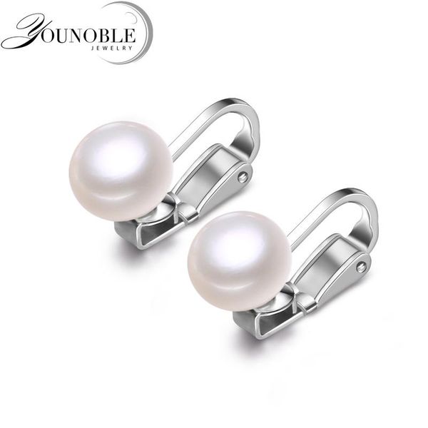 

younoble white real natural freshwtaer pearl earrings for women,925 silver pearl earrings no ear hole girl party gift fashion, Golden;silver