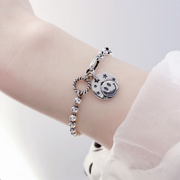 

korean s925 sterling silver star smile face round brand women ins personality network red fashion thai silver bracelet braceletbracelet brac, Golden;silver