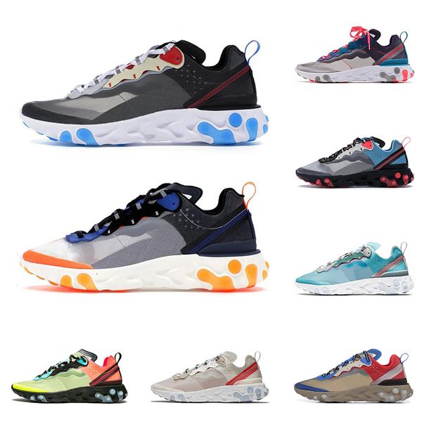 

new react element 87 men women running shoes anthracite light bone solar red light beige fashion mens trainer runners outdoor sneakers, White;red