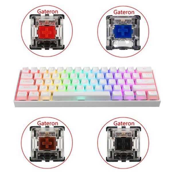 

61 ключи type-c rgb led double skin milk проводная механическая клавиатура mini gaming keyboard gateron для пк переключатели mac