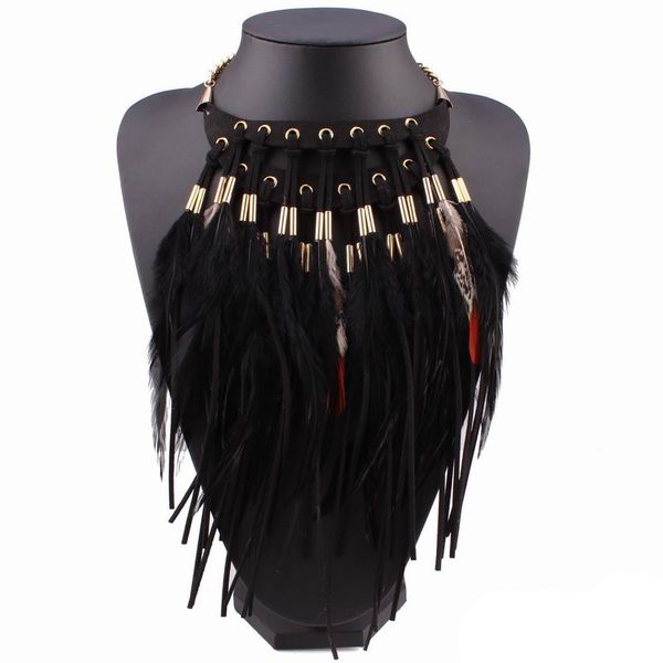 

fashionable new design autumn chunky statement chain pendant choker feather necklace for women christmas gifts q1113, Silver