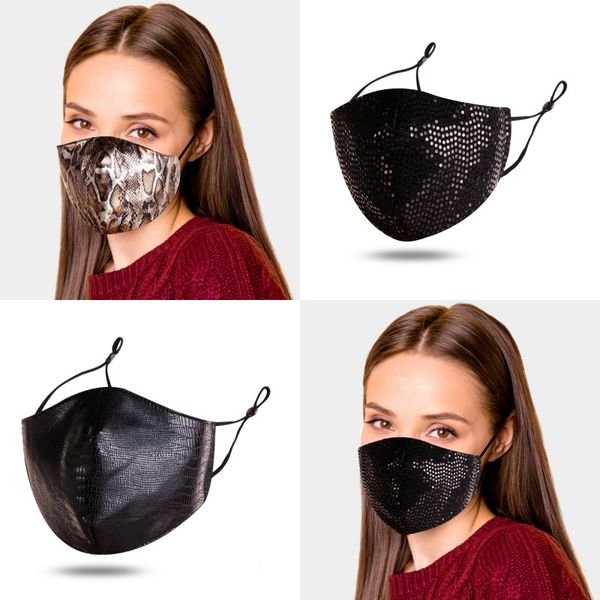

pure color sequins mouth mask snake pattern pluggable pm2.5 filter men women face masks washable dustproof 6zy j2