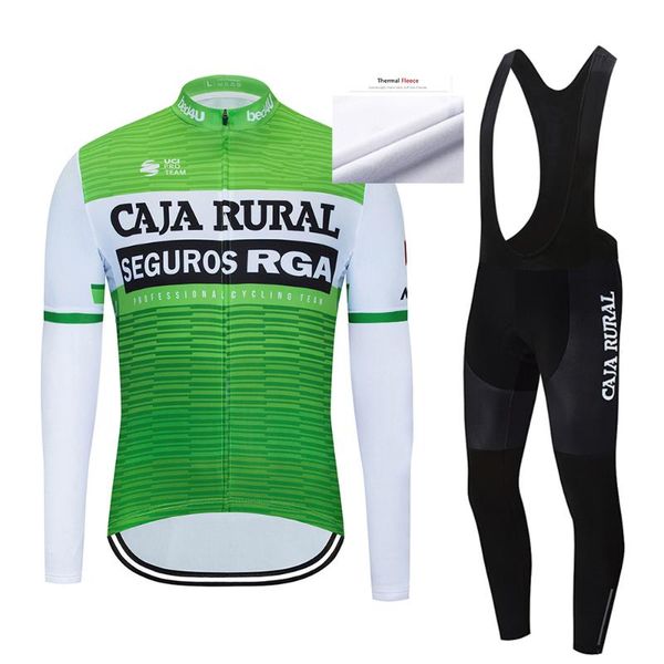 

racing sets winter 2021 caja rural team cycling jersey bike pants set men ropa ciclismo thermal fleece long sleeve bicycling maillot culotte, Black;blue