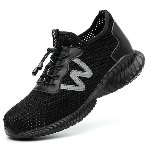 

manlegu breathable mesh steel toe protective work shoes boots steel toe working shoes puncture proof indestructible safety, Black
