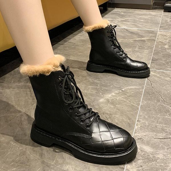 

winter boots lady shoes mid-calf booties women luxury designer round toe low heels booties boots-women 2020 short fashion, Black