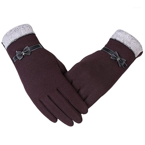 

five fingers gloves women cashmere female 2021 elegant fashion autumn winter cute bow keep warm mitts full finger mittens1, Blue;gray