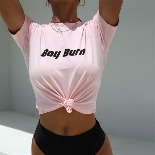 

womens t shirt harajuku summer t shirt women clothes letters boy burn print round neck short sleeve, White
