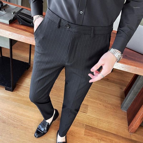 

2021 striped pants men fashion business formal dress pants office work wedding trousers social streetwear casual pantalon homme1, White;black