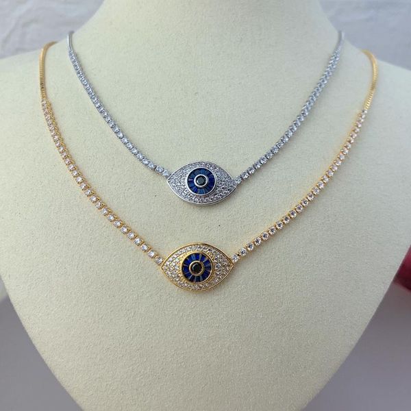 

chokers blue evil eye necklace for women 2021 fashion zircon pendant adjustable choker necklaces girl jewelry, Golden;silver