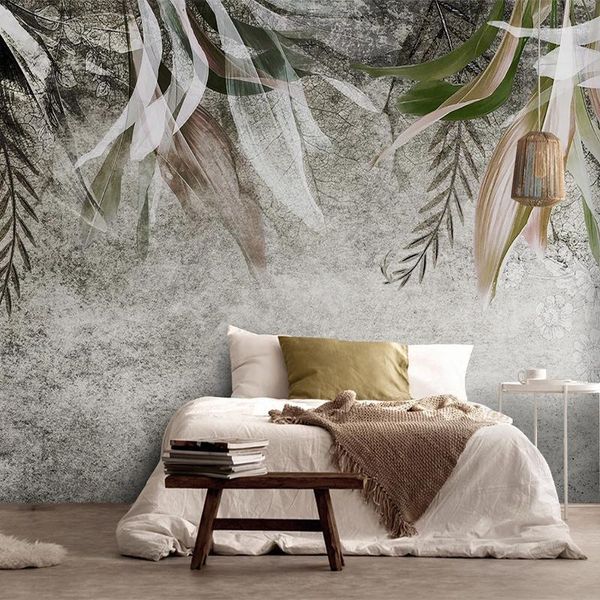

custom mural wallpaper nordic modern hand painted abstract art leaf plant wall painting living room bedroom papel de parede 3 d1