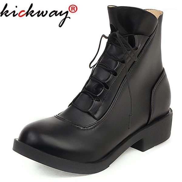 

boots autumn winter women 2021 black ankle for ladies flat heel lace-up shoes bota feminina plus size 34-431