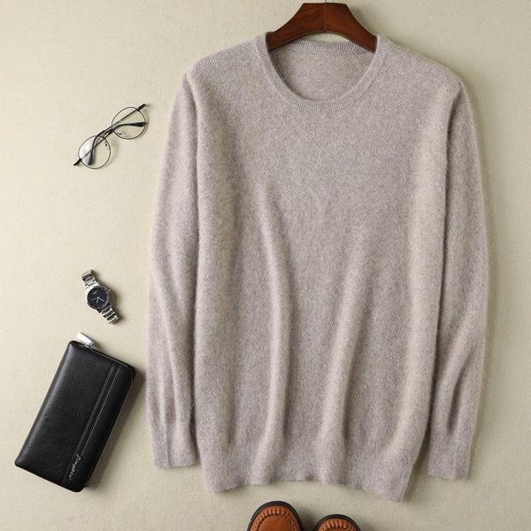 

winter men's round neck wool sweater 2020 new solid color knitted mink cashmere sweater casual warm pullover o neck selling, White;black