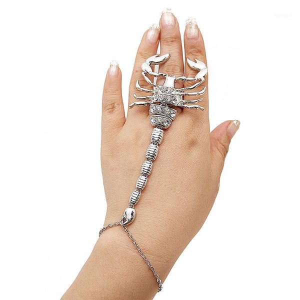 

combo of goldtone scorpion adjustable finger r-ing and slave hand chain bracelet hand chain combination bracelet charms jewelry1, Black