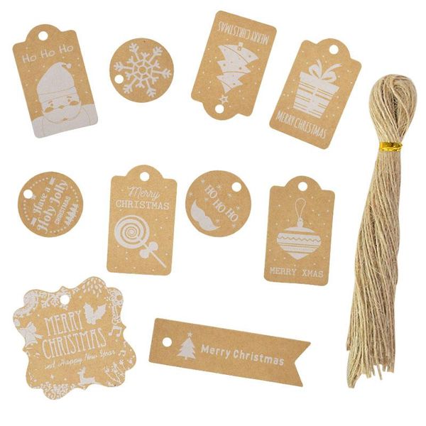 

50pcs christmas kraft paper gift tag with hemp ropes diy hang tags label gift wrapping decor card xmas tree decoration for home bbywla bwkf