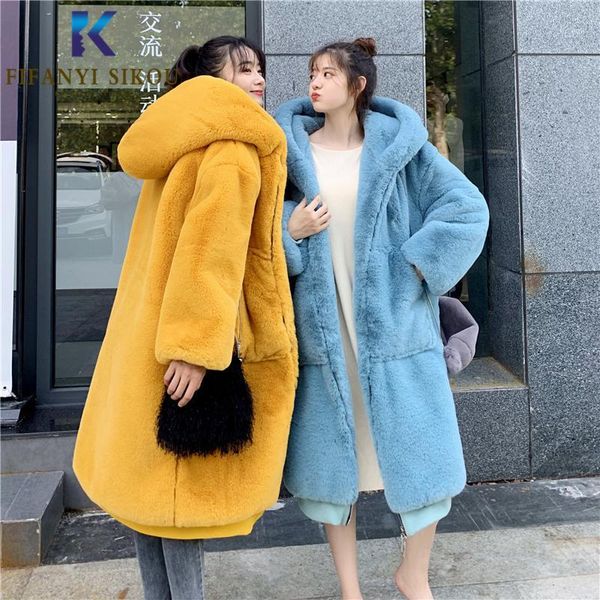 

winter coat women faux fur coat luxury long hooded fur jacket loose thick warm overcoat female plus size plush coats1, Black