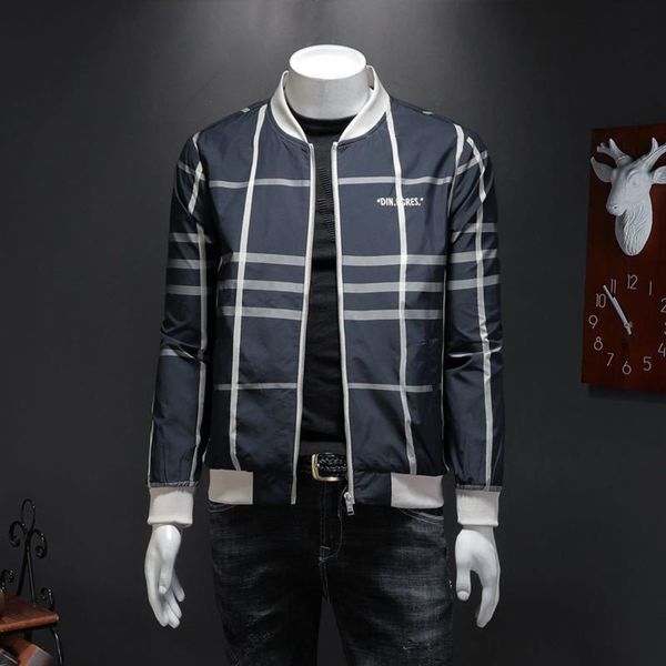 

spring and autumn men's trend cool striped varsity jackets for men youth slim casual plaid baseball suit coat ing, Black;brown