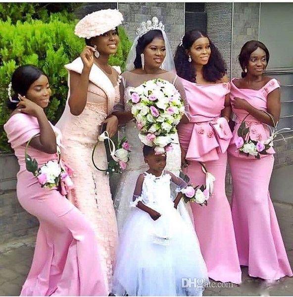 

fashion pink bridesmaid dresses satin with appliques plus size maid of honor gowns for country wedding guest party dresses l180, White;pink