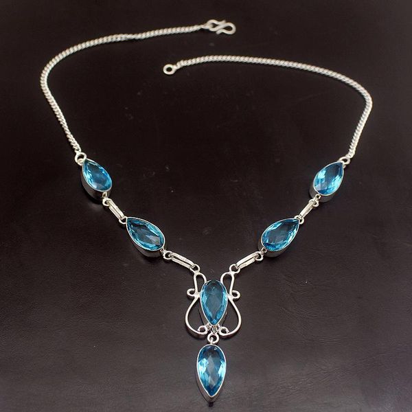 

glorious teardrop unique shiny bluez silver color women necklace chain 18 inch hd38