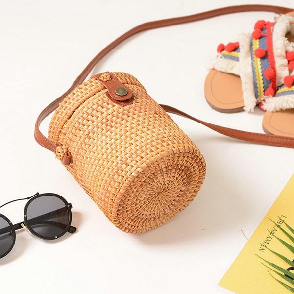 

beach rattan bag for women mini bucket woven bag straw crossbody bags summer casual handbag handmade