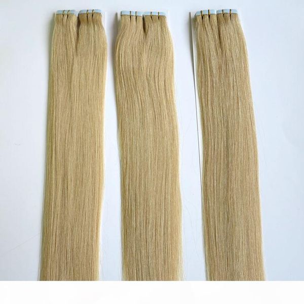 

100g 40pcs pack glue skin weft tape in human hair extensions 18 20 22 24inch 60# platinum blonde brazilian indian remy human hair, Black