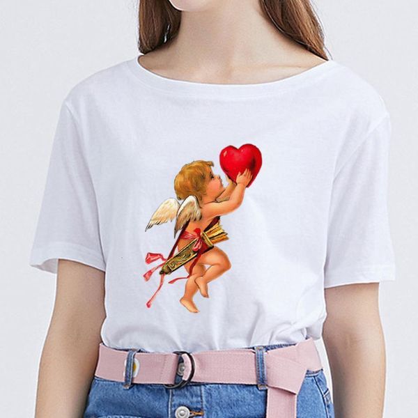 

2020 angel aesthetic kawaii print t shirt women harajuku korean style tshirt cute cartoon tees 90s graphic fashion t shirt, White